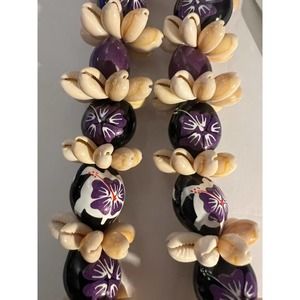 Hawaii Wedding Kukui nut painted Hibiscus flower Lei graduation necklace.